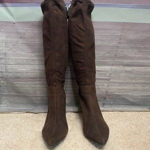 Prada Brown "Sport" Suede Kitten Heel Knee Boots